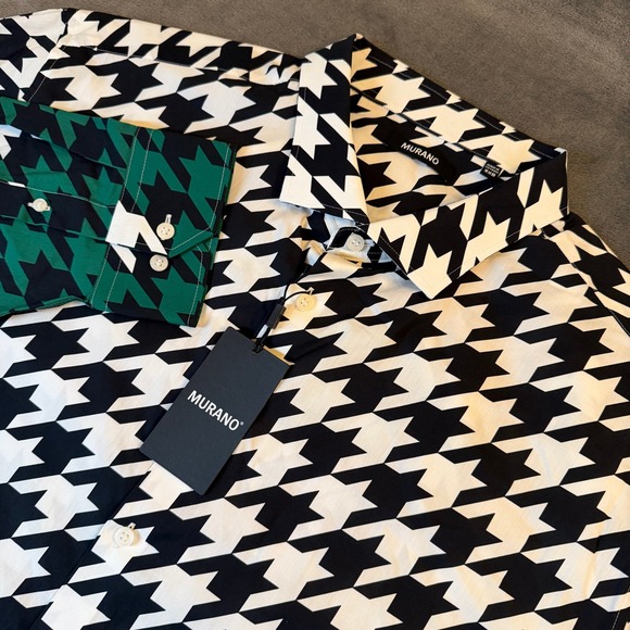 Murano Other - Murano Button Up Shirt Mens 3XB Black Green Houndstooth Long Sleeve Cotton NWT